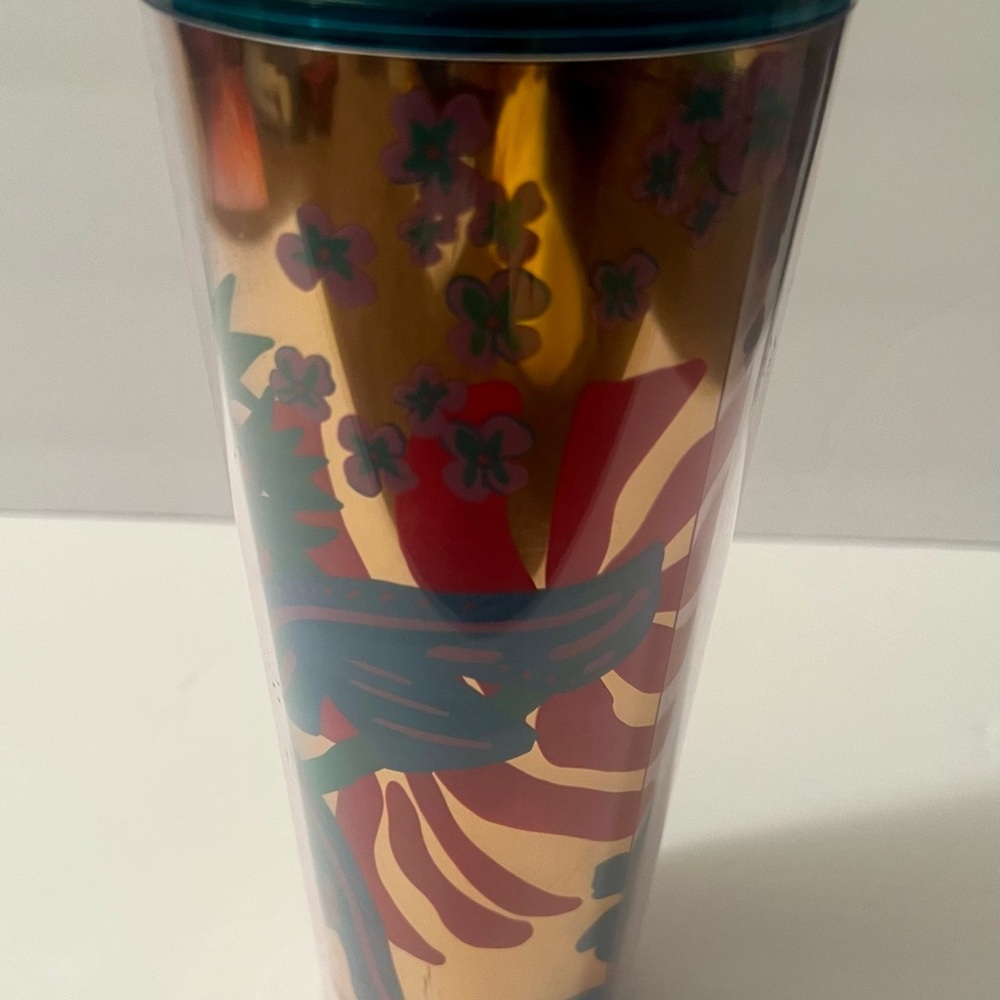 24 oz Starbucks Reusable Cold Cup Tumbler Colorful Abstract Design w Lid & Straw - Picture 5 of 7